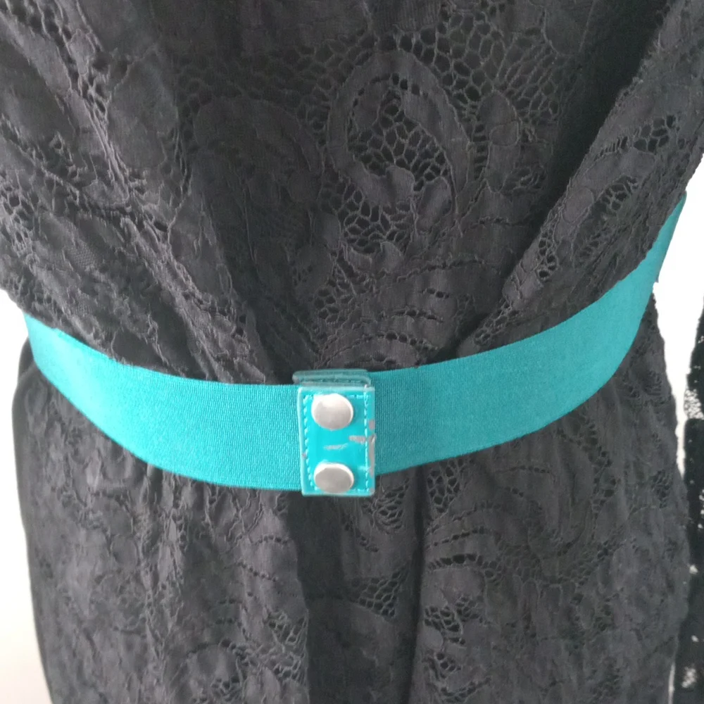 Teal Braded Belt Sz Small,Elastic with Snaps in the back